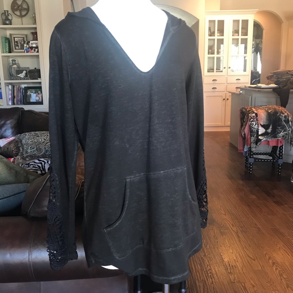 Black top, lace arms, hoodie
